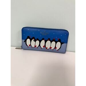 RARE! NWT! Kate Spade Artic Friends Large Long Zip Wallet - Blue - White